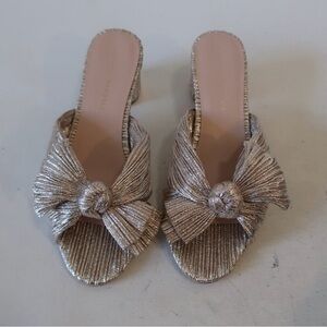Loeffler Randall Emilia Metallic Knotted Bow Slide Heels - Champagne/gold. NWOT